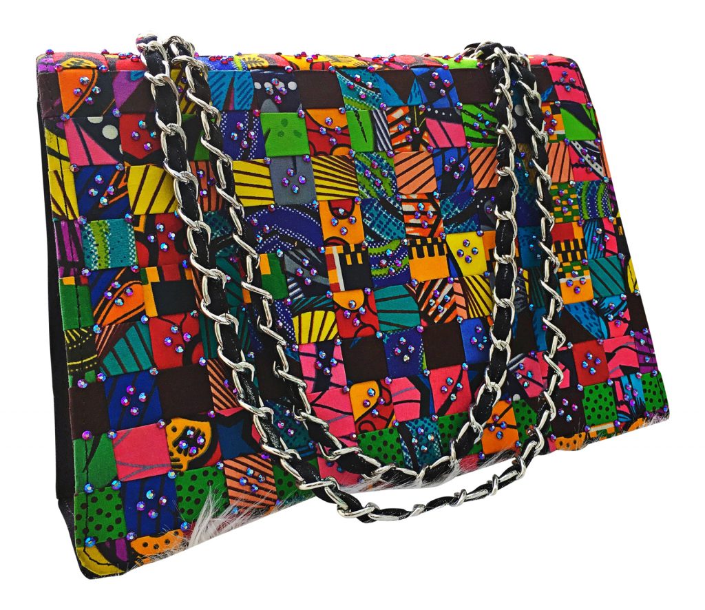 2Chique Boutique Women's Rhinestone Studded Omami Ankara Woven Handbag