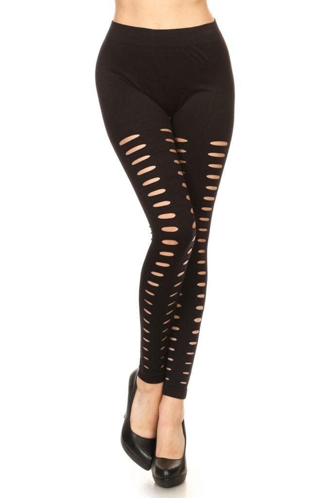 2Chique Boutique Women's Super Soft Slashed Black Leggings