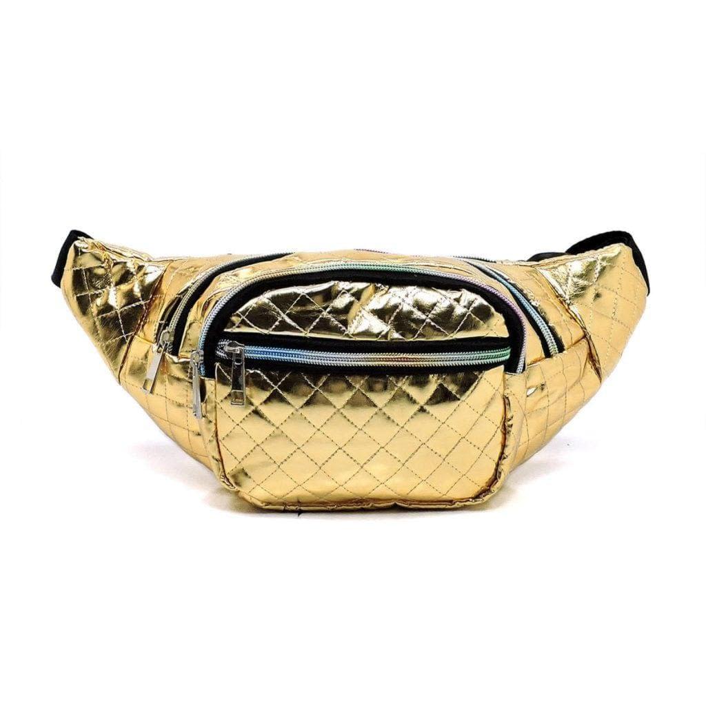 2Chique Boutique Women's Quilted Gold Metallic Fanny Pack Waist Bag