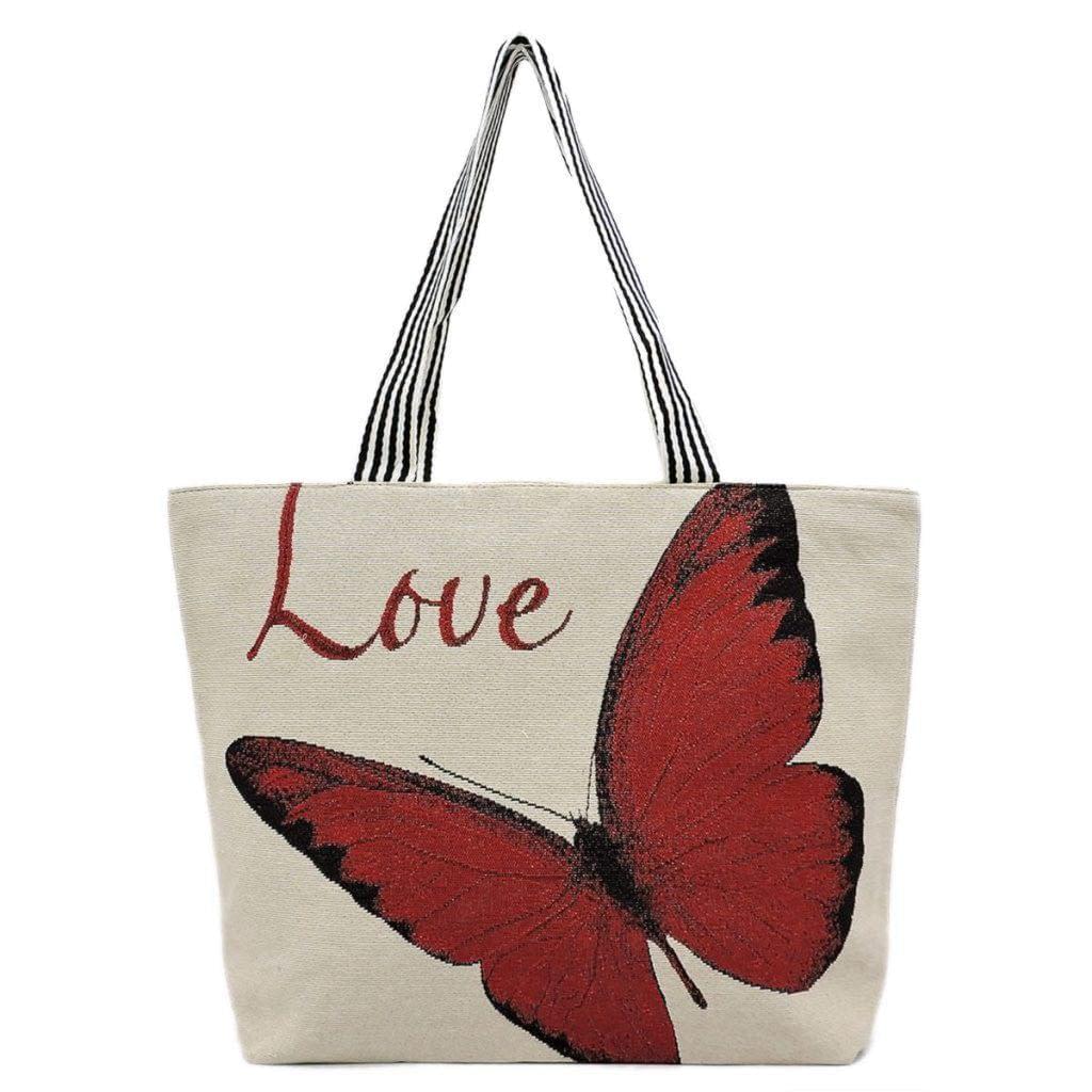 2Chique Boutique Women's Butterfly Canvas Beach Tote