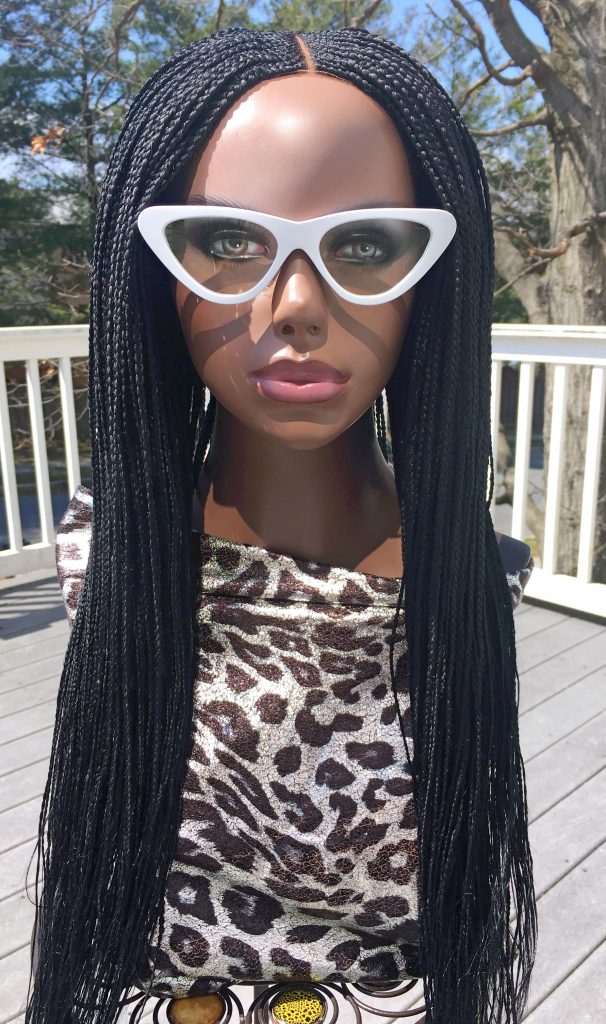 2Chique Boutique Women's Handmade Cornrow Box Braided Wig Color 1 Black, 26 Inches