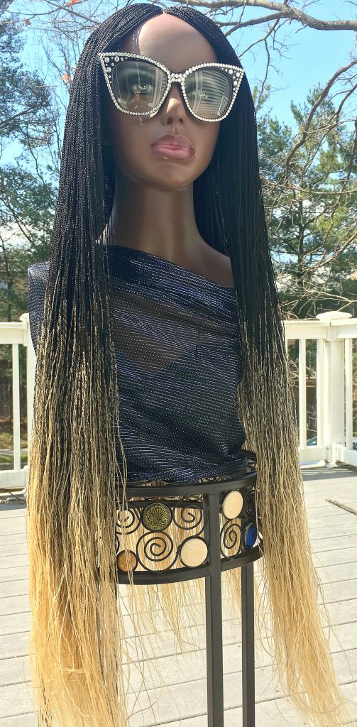 2Chique Boutique Women's Handmade Micro Twist Ombre Braided Wig Color 1b /613 Blonde, 38 Inches