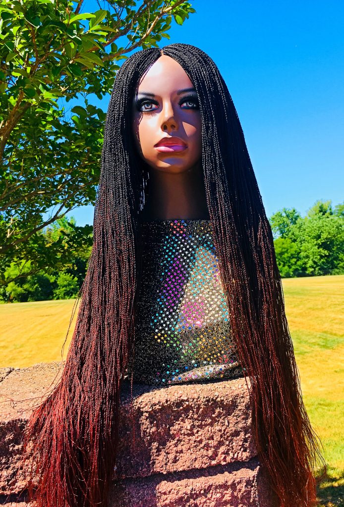 2Chique Boutique Women's Handmade Micro Twist Ombre Braided Wig Color 1b/35, 32 Inches