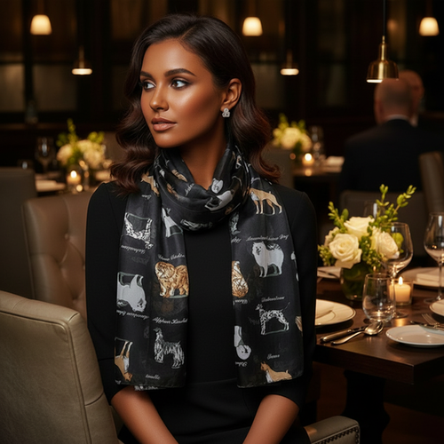 2Chique Boutique Women's Dog Design Satin Stripe Scarf