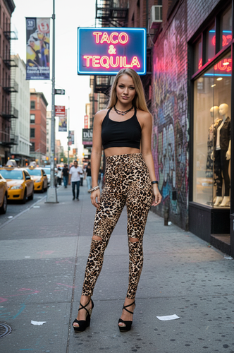 2Chique Boutique Women's Leopard Print Cut Out Knee High Waist Leggings