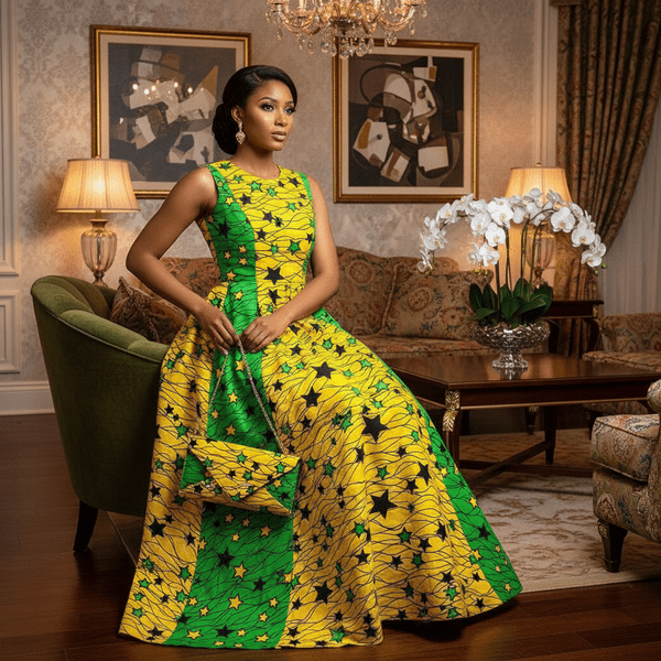 ANKARA PRINT FASHION CLUTCH  YELLOW GREEN