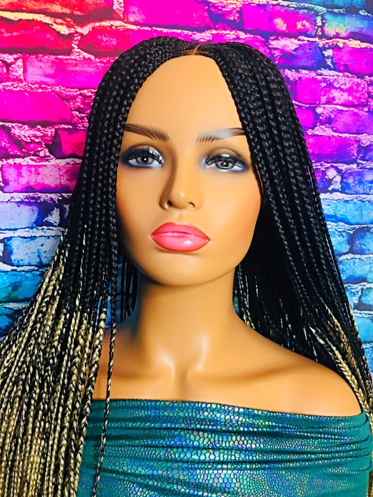 2Chique Boutique Women's Handmade Cornrow Box Braided Wig Ombre Color 1b/613, 32 inches
