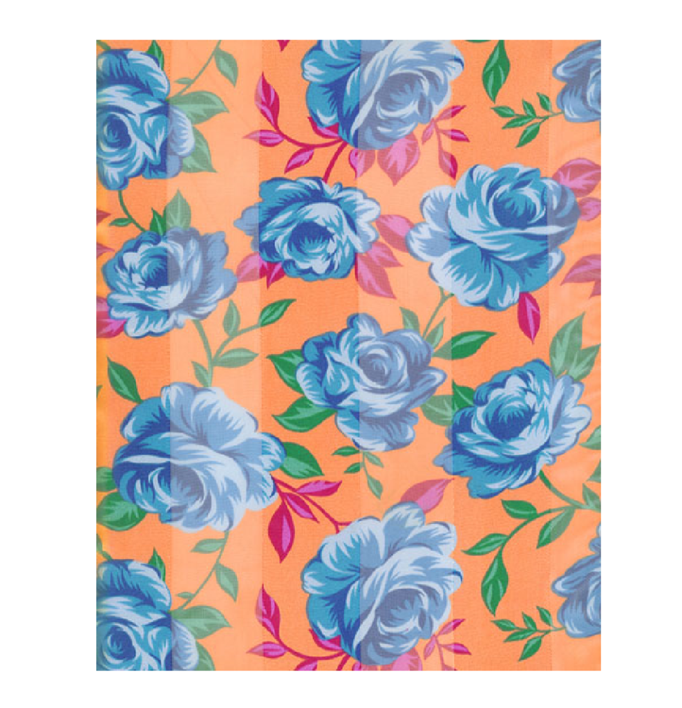 Orange and Blue Rose Print Satin Stripe Scarf