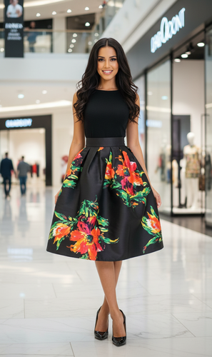 2Chique Boutique Women's Soft Floral Print Midi Pleated Skirt