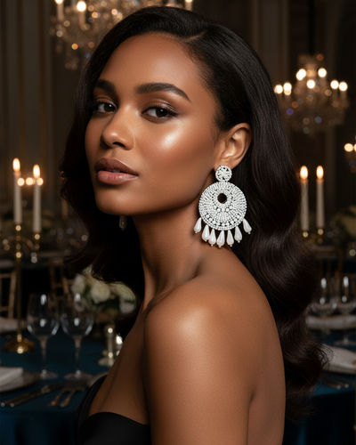 2Chique Boutique Women's White Seed Bead & Acrylic White Rhinestone Dangle Earring Set