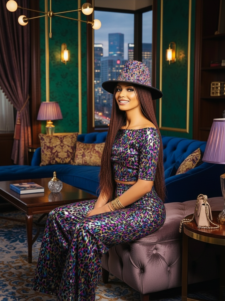 2Chique Boutique Women's Extra Bling Rhinestone Embellished Wide Brim Fedora Hat, Multicolor