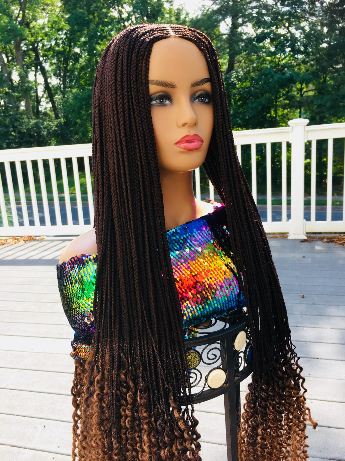 Cornrow Box Braided Wig with Spiral Curly Tips 40 Inches – 2Chique Boutique