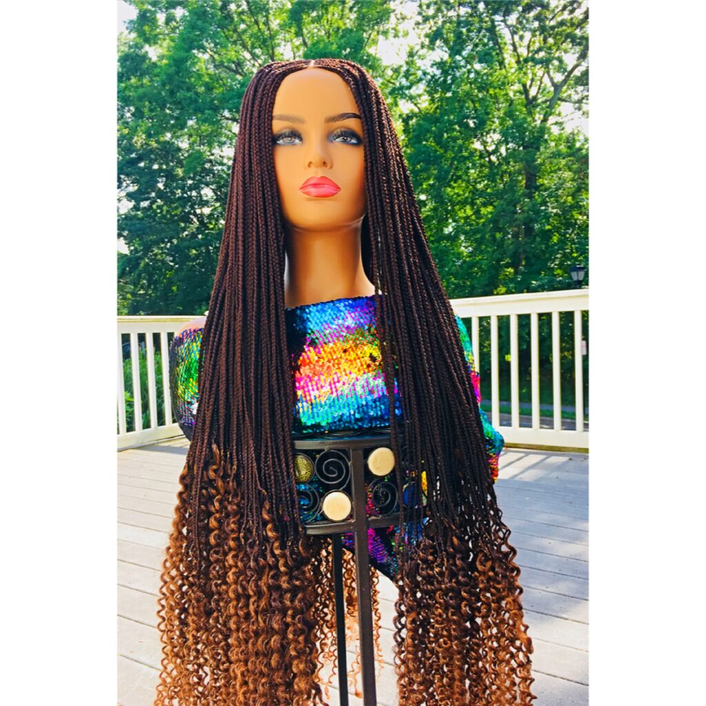 Cornrow Box Braided Wig with Spiral Curly Tips 40 Inches