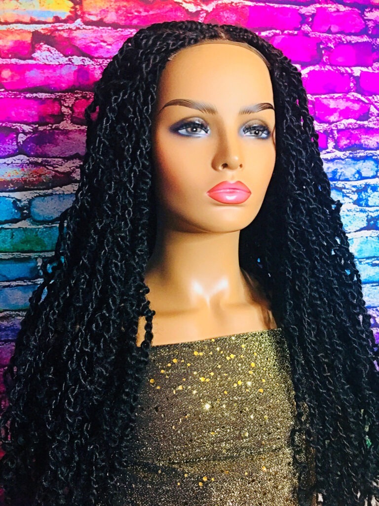 Kinky Twist Braided Wig Color 1b, 32 Inches