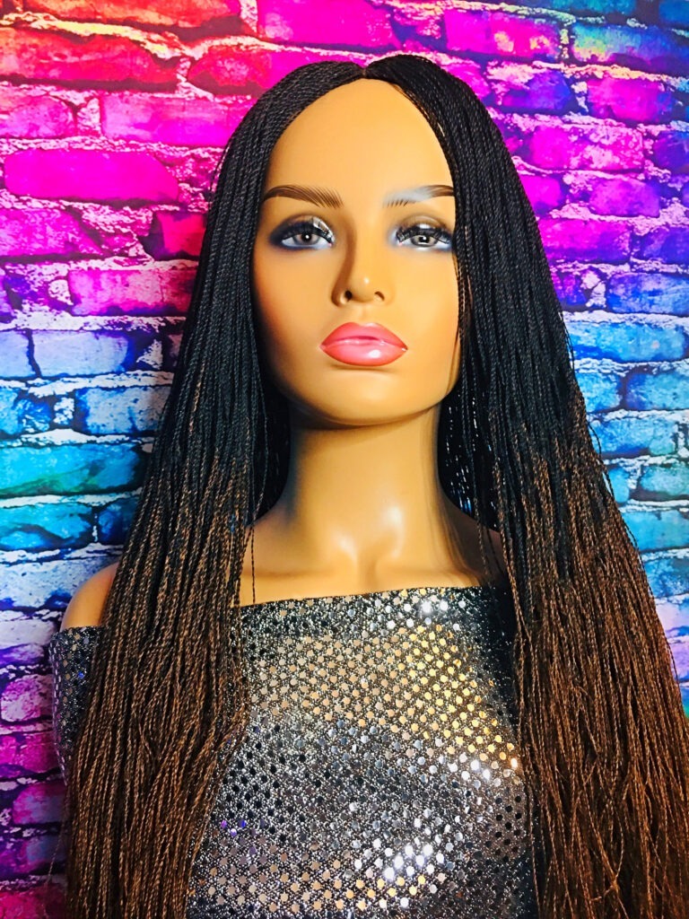 2Chique Boutique Women's Handmade Micro Twist Ombre Braided Wig Color 1b/30, 30 Inches