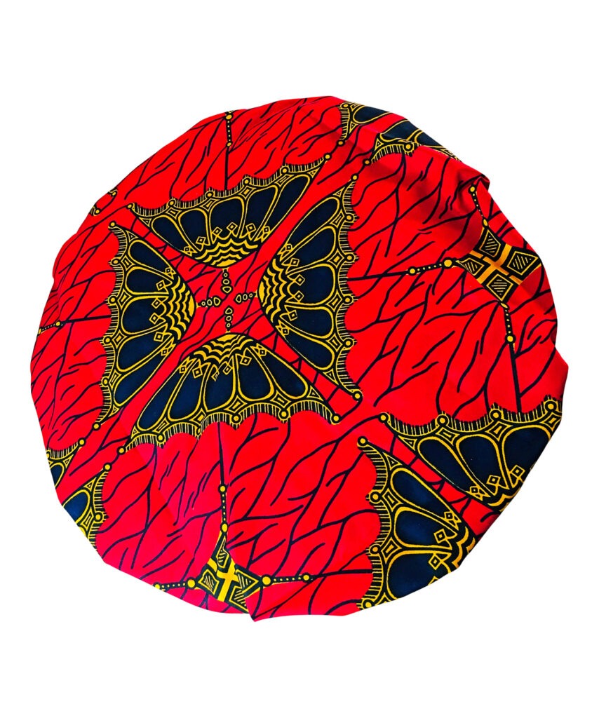 African Ankara Print Satin Bonnet Multi Color Patterns Red/Multi