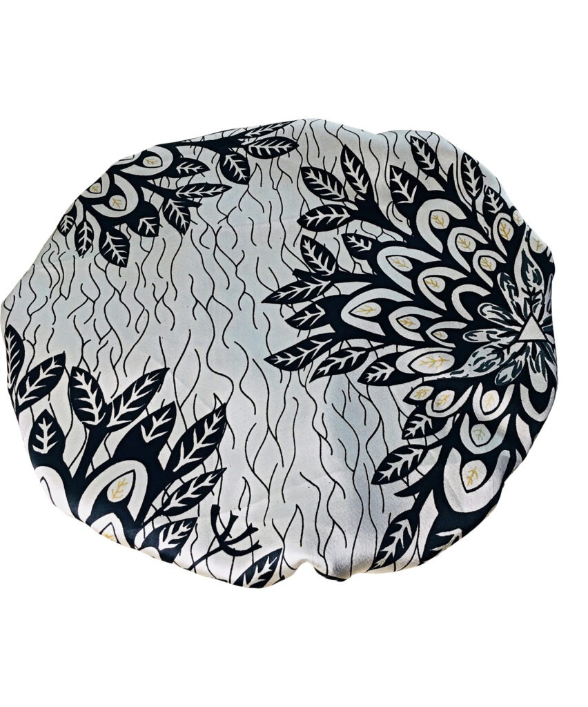 African Ankara Print Satin Bonnet Multi Color Patterns White/Black