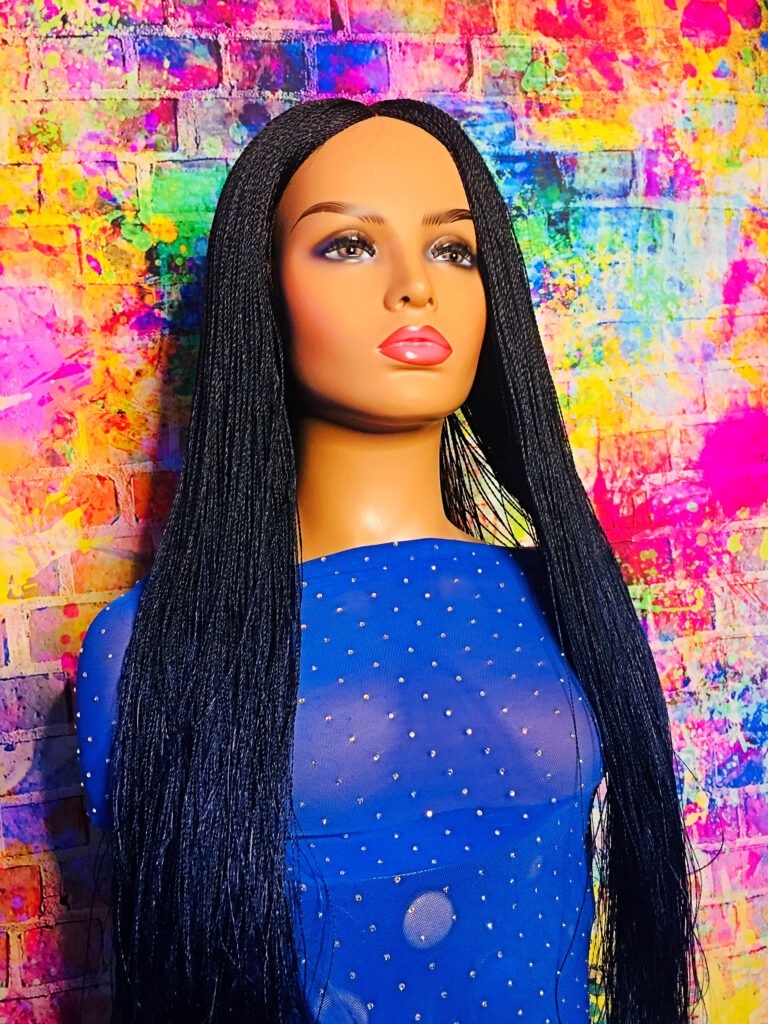 2Chique Boutique Women's Handmade Micro Twist Ombre Wig Color 1/Blue 28 Inches