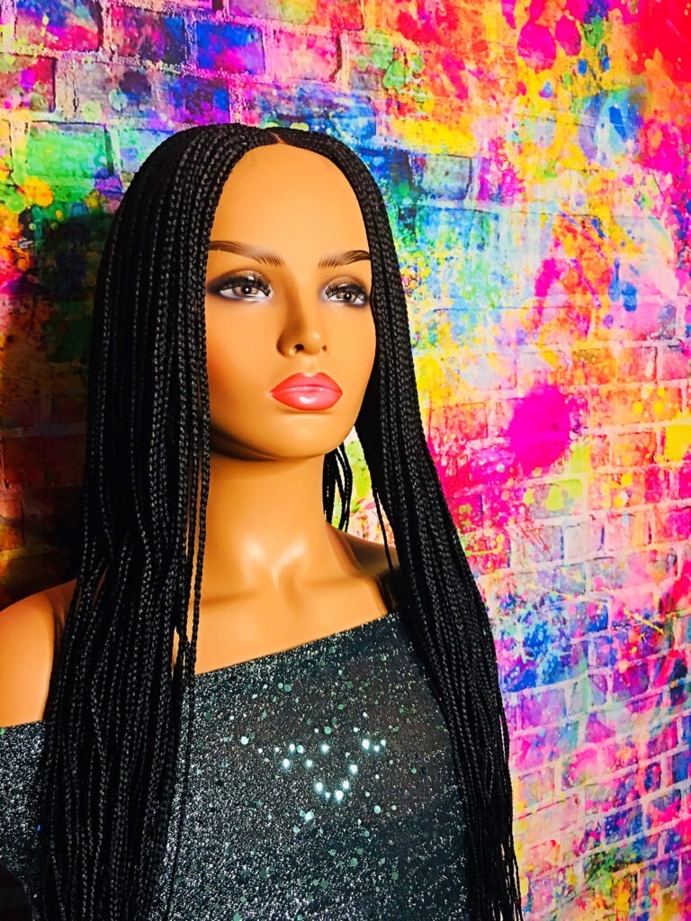 2Chique Boutique Women's Handmade Cornrow Box Braided Wig Color 1 Black, 32 Inches