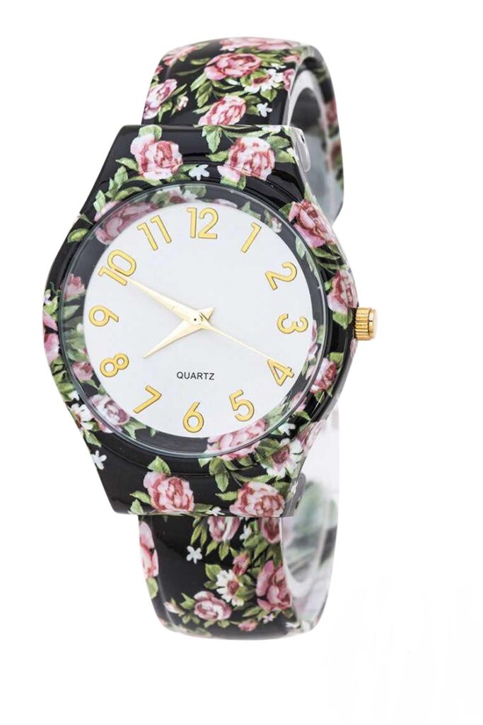 Floral Print Bangle Cuff Watch