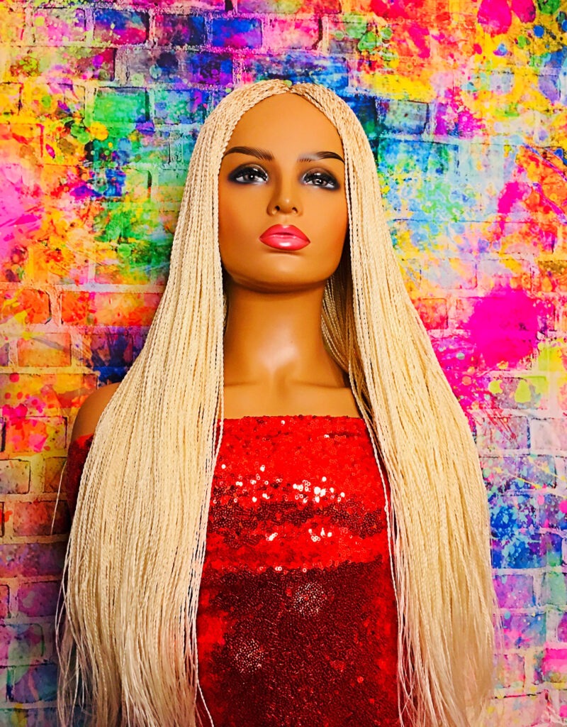 Handmade Micro Twist Braided Wig Color Blonde 613, 33 Inches