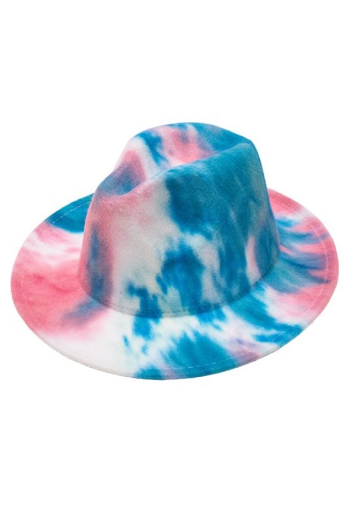 Pink and Blue Tie Dye Retro Panama Style Fedora