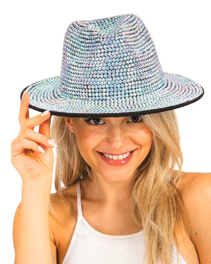 Extra Bling Rhinestone Embellished Wide Brim Fedora Hat