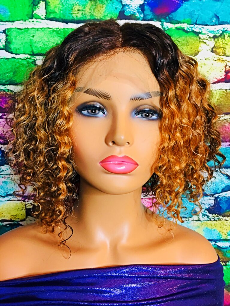 Transparent 13x4 Lace Front Human Hair Wig Highlight Piano Color Deep Wave 12" Bob Style Wig