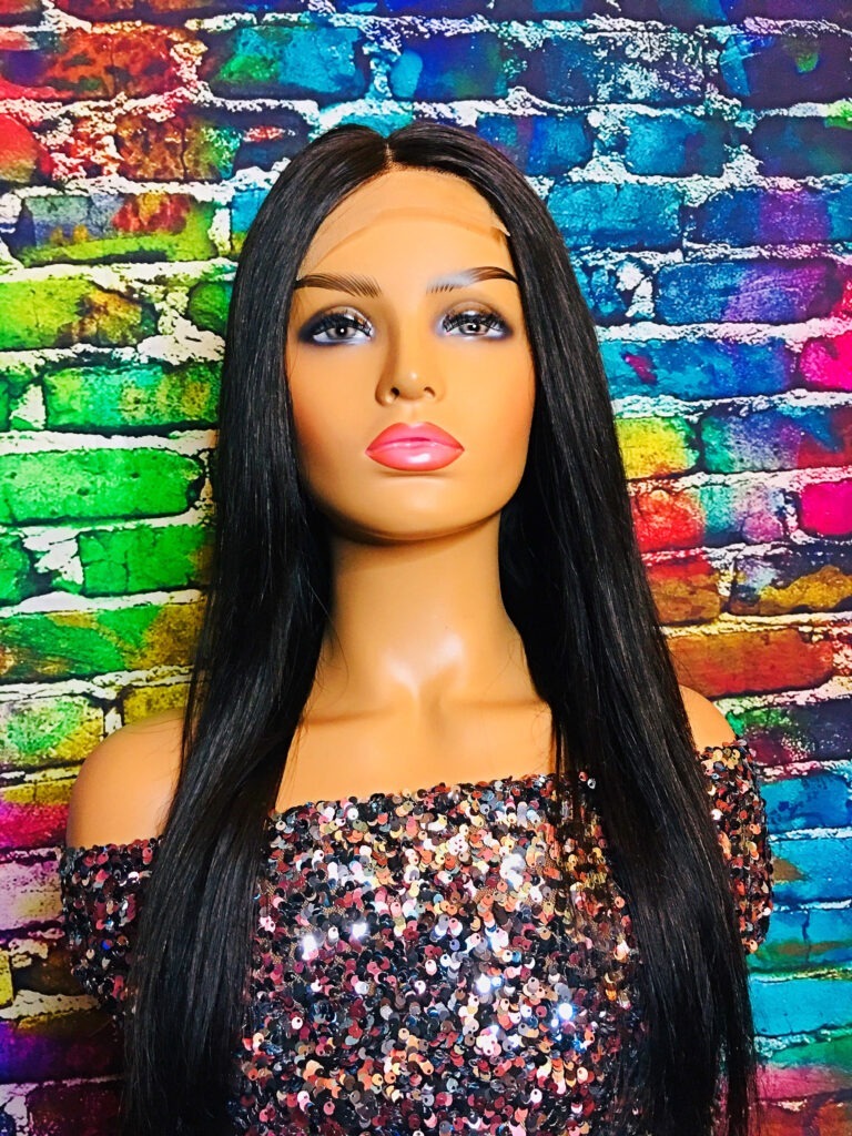 Human Hair Wig 4x4 Transparent Lace Wig Natural Color Silky Straight 20 inches