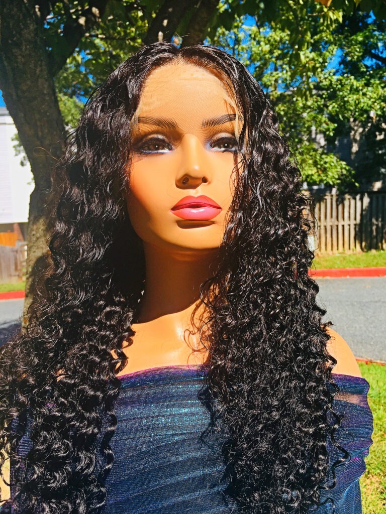 Human Hair Wig 13x4 Transparent Lace Wig Natural Color 1B Deep Wave 20 inches 180% Density