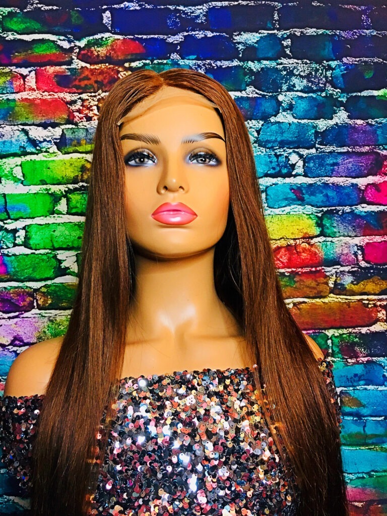 Human Hair Wig 4x4 Transparent Lace Wig Color 4 Chestnut Brown Silky Straight 28 inches