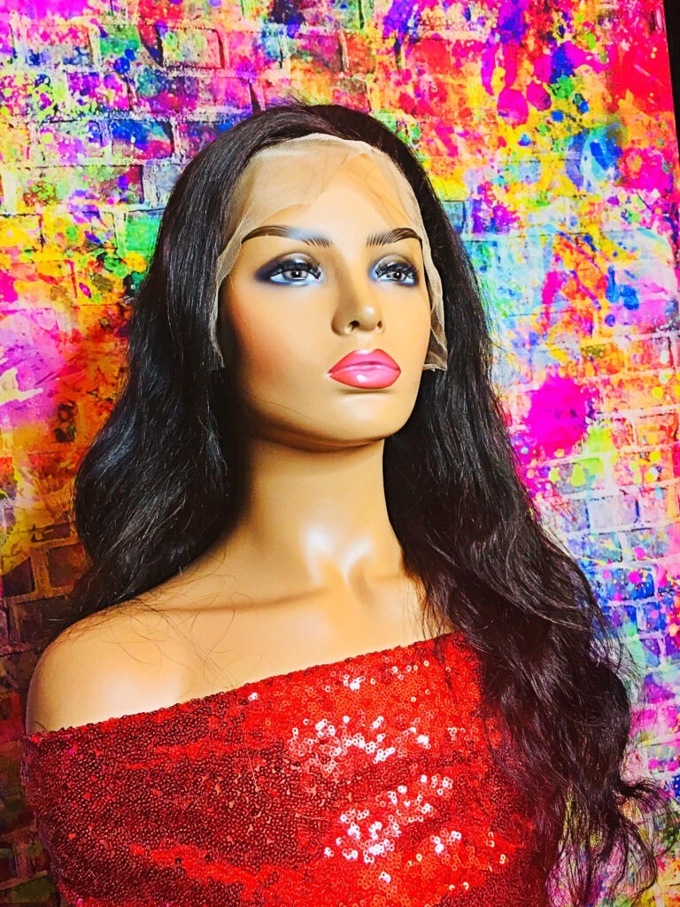 Human Hair Wig 13x4 Transparent Lace Wig Natural Color 1B Color Body Wave 18 inches 180% Density