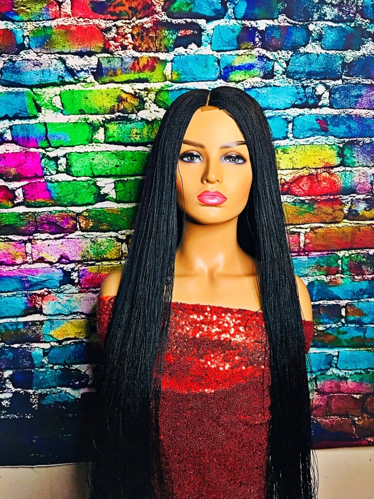 2Chique Boutique Women's Handmade Micro Twist Braided Wig Color 1 black, 34 Inches