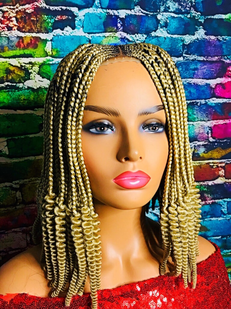 2Chique Boutique Women's Cornrow Box braid and Spiral Curl Braided Wig Color Honey Blonde 16 Inches
