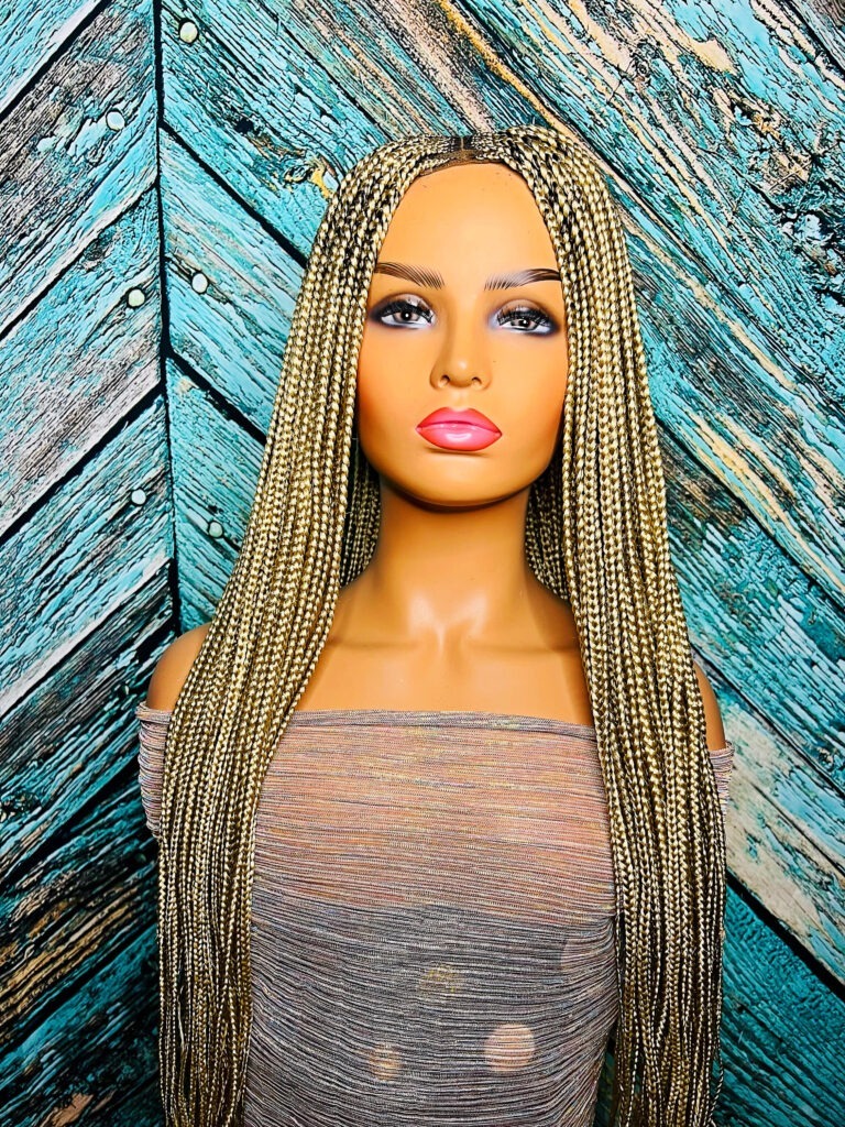 2Chique Boutique Women's Handmade Cornrow Box Braided Wig Color Honey Blonde 34 Inches