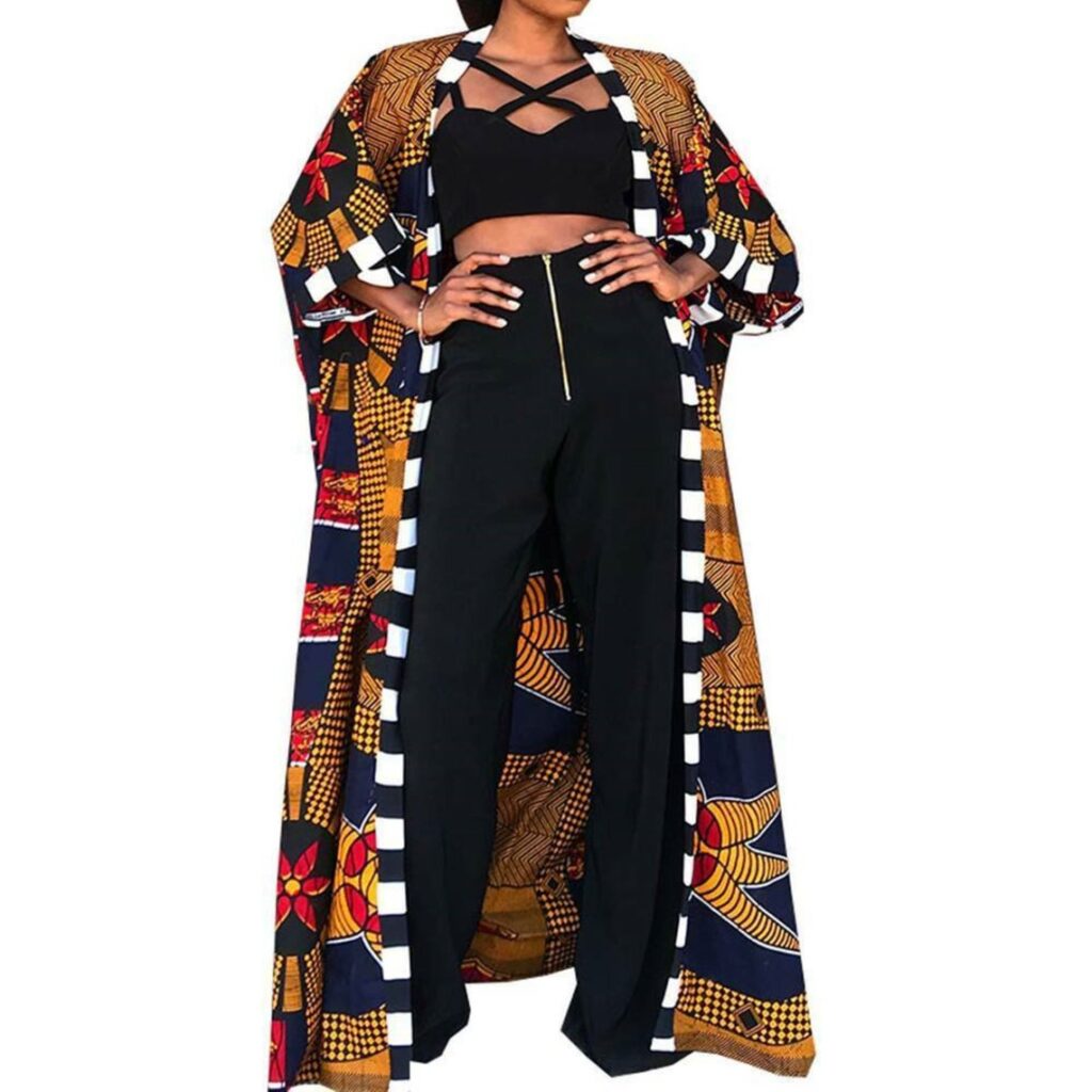 2Chique Boutique Women's Ankara Print Long Kimono Duster Robe Coat Cover Up Kaftan