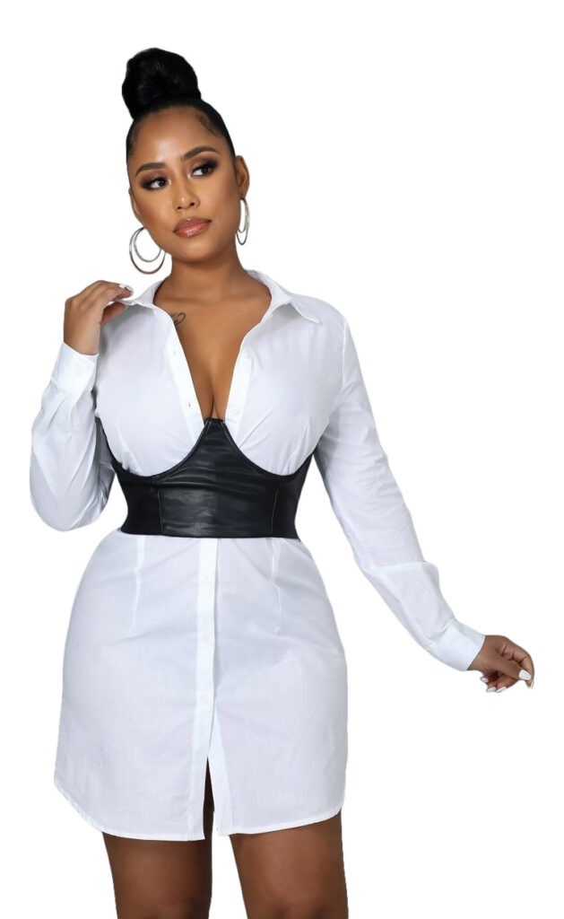 2Chique Boutique Women's Corset Bustier Collared Dress Shirt