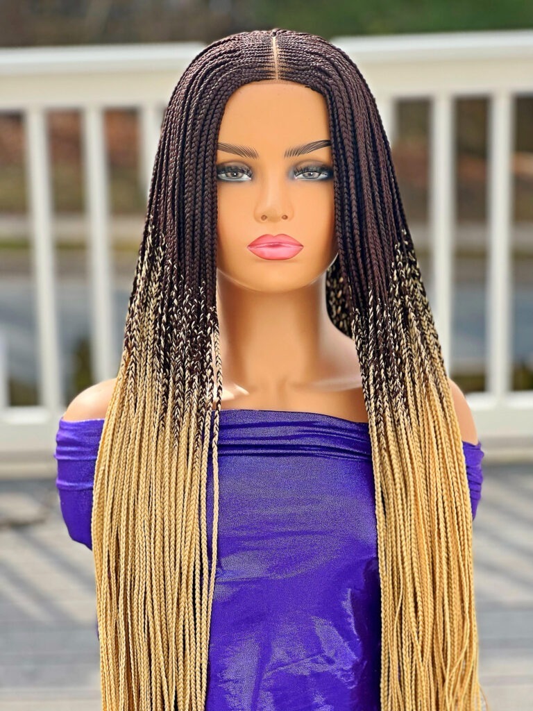 2Chique Boutique Women’s Handmade Cornrow Box Braided Wig Ombre Color 33/613, 34 inches