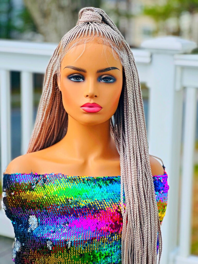 2Chique Boutique Women’s Handmade Cornrow Ponytail Braided Wig Color 613, 33 Inches