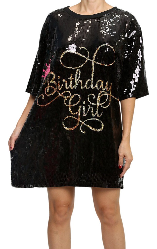 2Chique Boutique 2Chique Boutique Women's Sequin T Shirt Dress Birthday Girl One Size Fits All Black