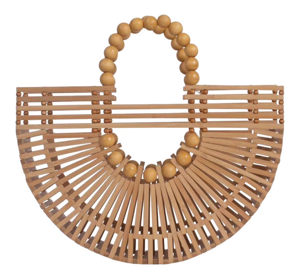 2Chique Boutique Women's Bamboo Handbag with Wooden Beads Tote Bag