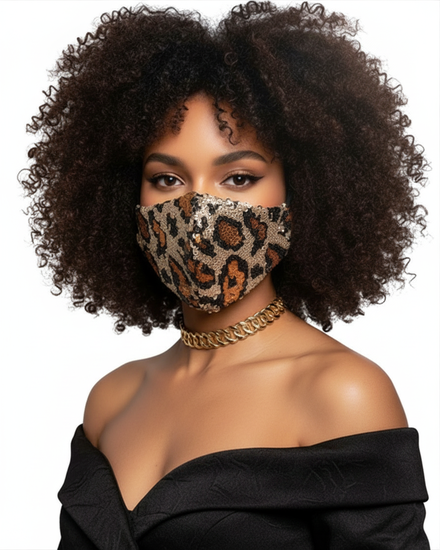 Animal Print Sequin Fashion Mask With Filter Pockets