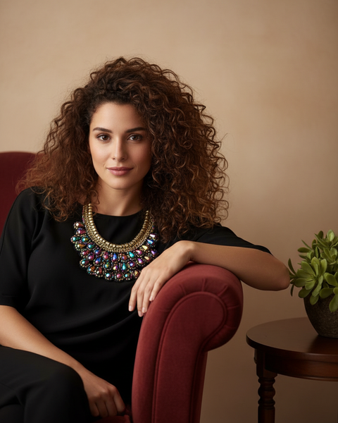 COLOR GLASS AND BLACK FABRIC NECKLACE