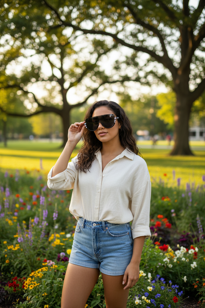 Pearl Accent Shield Style Sunglasses