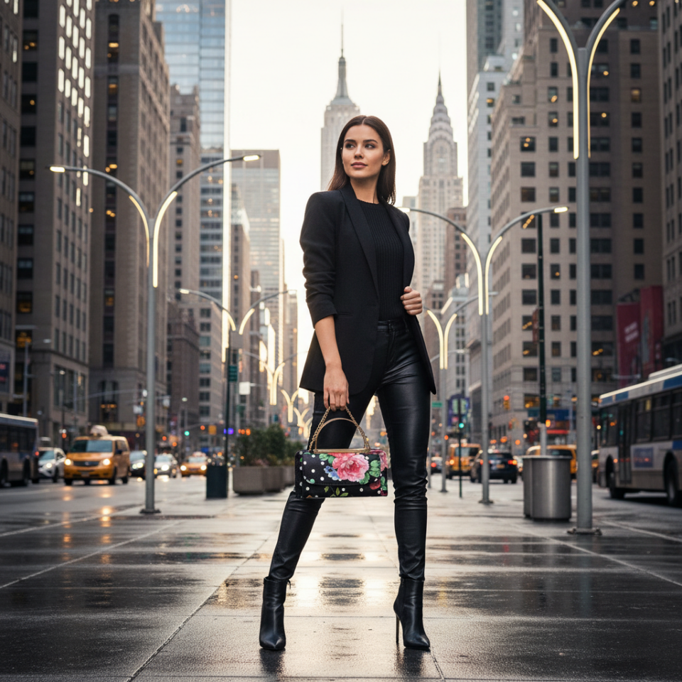 Flower Top Handle Cross Body Clutch Wallet