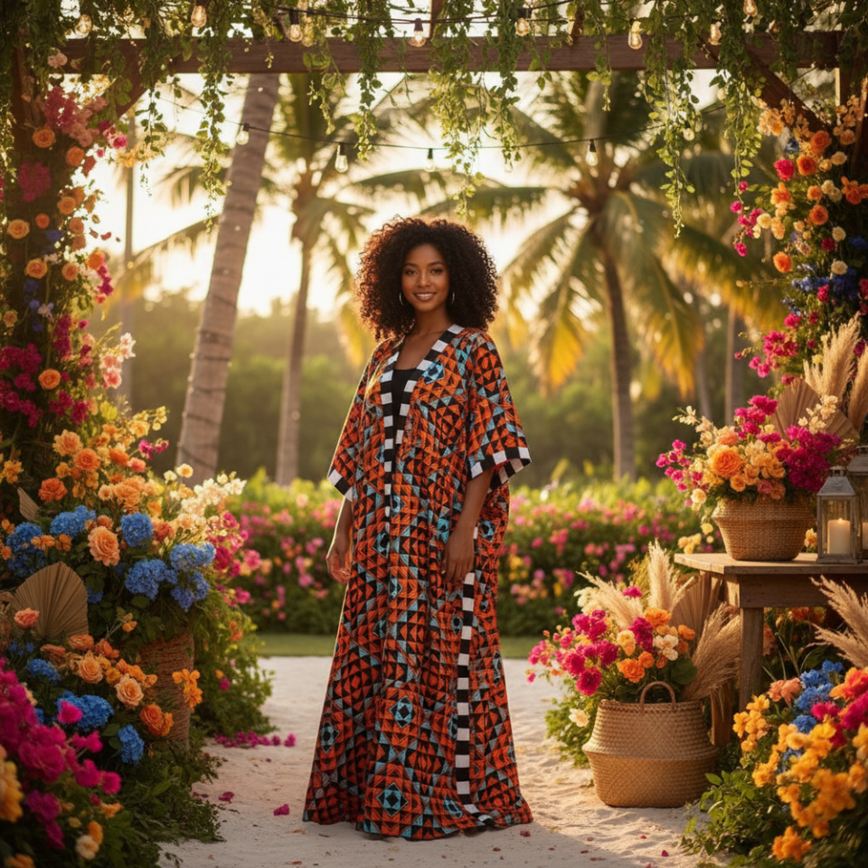 2Chique Boutique Women's Geometric Print Long Kimono Duster Robe Coat Cover Up Kaftan