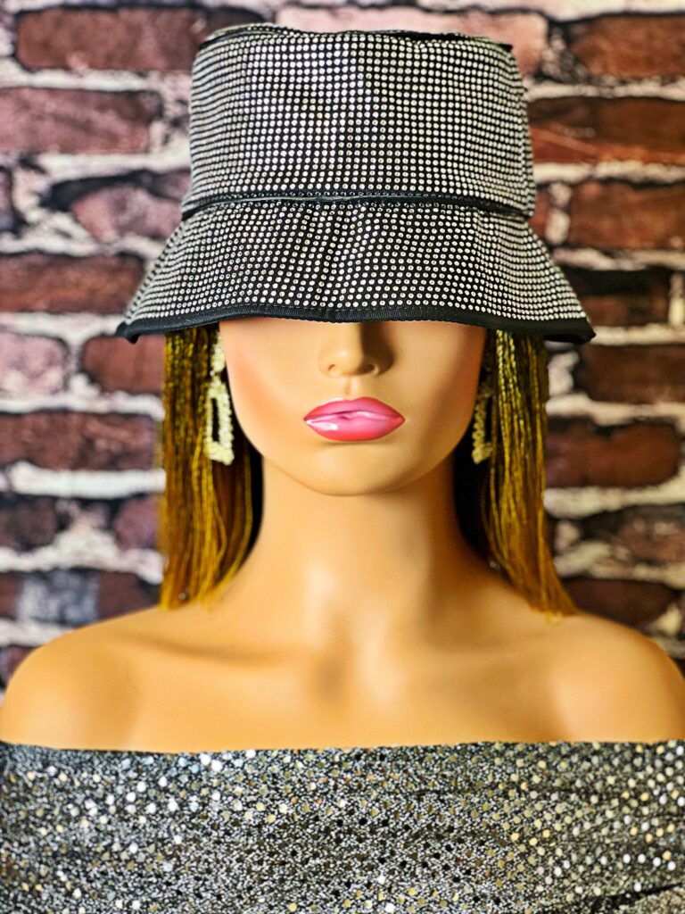 2Chique Boutique Women's Crystal Rhinestone Bling Bucket Hat Black