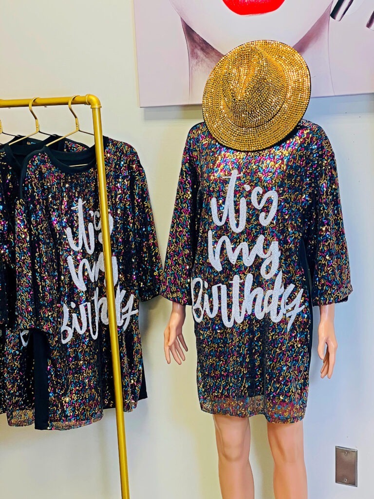2Chique Boutique Women's Sequin T Shirt Dress Dark Multicolor Sequin Design One Size Above The Knee