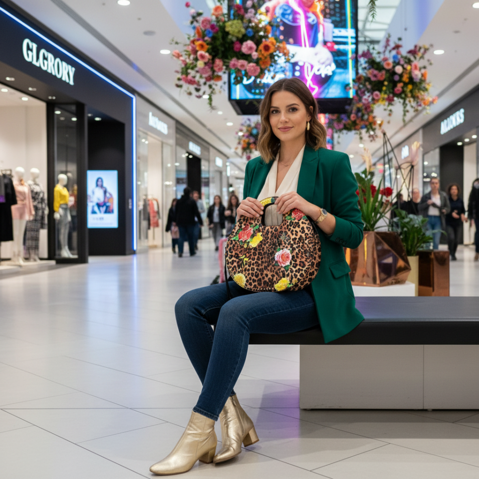 Glossy Leopard Flower Printed 2-in-1 Satchel & Wallet Set