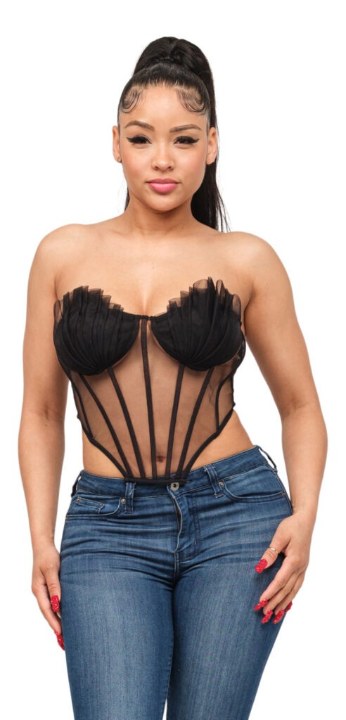 2Chique Boutique Women's Mesh Front Pleated Corset Top
